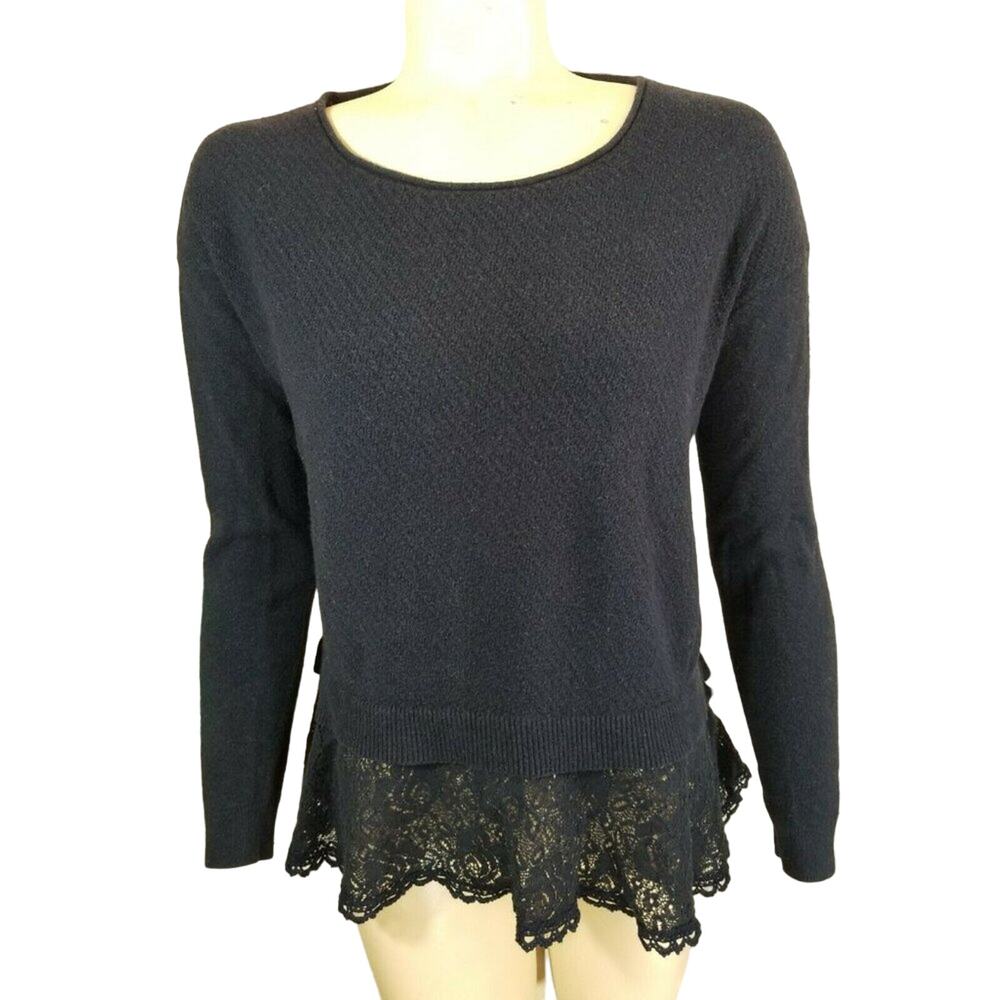 Knitted & Knotted Top Anthropologie Pullover Lace Navy‎ Sz Small